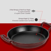 Lava Döküm Yuvarlak Sahan Döküm Demir Yekpare Çift Kulplu Çap(Ø)16cm.-Bordo thumbnail 6