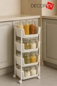 4 Katlı Tekerlekli Plastik Organizer Raf – Çok Amaçlı Mutfak, Banyo ve Ofis Düzenleyici (Beyaz) DC-6823 thumbnail 2