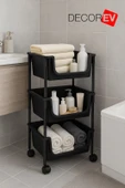 3 Katlı Tekerlekli Plastik Organizer Raf – Çok Amaçlı Mutfak, Banyo ve Ofis Düzenleyici (Siyah) thumbnail 2
