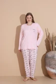 Lindros Kadın Pamuk'lu Düğme Yaka Raporlu İnterlok KIŞLIK Battal Pijama Takımı 05150P - 1 Adet   2XL Pembe thumbnail 2