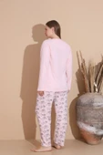 Lindros Kadın Pamuk'lu Düğme Yaka Raporlu İnterlok KIŞLIK Battal Pijama Takımı 05150P - 1 Adet   2XL Pembe thumbnail 4