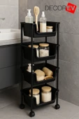 4 Katlı Tekerlekli Plastik Organizer Raf – Çok Amaçlı Mutfak, Banyo ve Ofis Düzenleyici (Siyah) DC-6824 thumbnail 3