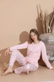 Lindros Kadın Pamuk'lu Düğme Yaka Raporlu İnterlok KIŞLIK Pijama Takımı 05033 - 1 Adet   S - M Pembe thumbnail 6
