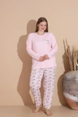 Lindros Kadın Pamuk'lu Düğme Yaka Raporlu İnterlok KIŞLIK Battal Pijama Takımı 05150P - 1 Adet   2XL Pembe thumbnail 3
