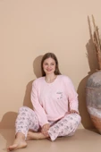 Lindros Kadın Pamuk'lu Düğme Yaka Raporlu İnterlok KIŞLIK Battal Pijama Takımı 05150P - 1 Adet   2XL Pembe thumbnail 5