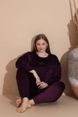 Boyraz Kadın KIŞLIK Fransız Kadife Büyük Beden Bisiklet Yaka Uzun Kol Pijama Takımı 03143 - 1 Adet  2XL Mor thumbnail 1