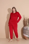 Boyraz Kadın KIŞLIK Fransız Kadife Büyük Beden Bisiklet Yaka Uzun Kol Pijama Takımı 03130 - 1 Adet  2XL Kırmızı thumbnail 5