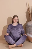 Boyraz Kadın KIŞLIK Fransız Kadife Büyük Beden Bisiklet Yaka Uzun Kol Pijama Takımı 03139 - 1 Adet  2XL Açık Mor thumbnail 3