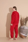 Boyraz Kadın KIŞLIK Fransız Kadife Büyük Beden Bisiklet Yaka Uzun Kol Pijama Takımı 03130 - 1 Adet  2XL Kırmızı thumbnail 6