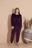 Boyraz Kadın KIŞLIK Fransız Kadife Büyük Beden Bisiklet Yaka Uzun Kol Pijama Takımı 03143 - 1 Adet  2XL Mor thumbnail 4