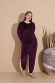 Boyraz Kadın KIŞLIK Fransız Kadife Büyük Beden Bisiklet Yaka Uzun Kol Pijama Takımı 03143 - 1 Adet  4XL Mor thumbnail 5