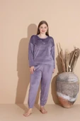 Boyraz Kadın KIŞLIK Fransız Kadife Büyük Beden Bisiklet Yaka Uzun Kol Pijama Takımı 03139 - 1 Adet  4XL Açık Mor thumbnail 5
