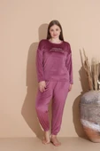Boyraz Kadın KIŞLIK Fransız Kadife Büyük Beden Bisiklet Yaka Uzun Kol Pijama Takımı 03147 - 1 Adet  5XL Gül Kurusu thumbnail 4