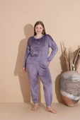 Boyraz Kadın KIŞLIK Fransız Kadife Büyük Beden Bisiklet Yaka Uzun Kol Pijama Takımı 03139 - 1 Adet  2XL Açık Mor thumbnail 4