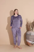 Boyraz Kadın KIŞLIK Fransız Kadife Büyük Beden Bisiklet Yaka Uzun Kol Pijama Takımı 03139 - 1 Adet  4XL Açık Mor thumbnail 6