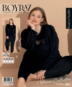 Boyraz Kadın KIŞLIK Fransız Kadife Büyük Beden Bisiklet Yaka Uzun Kol Pijama Takımı 03134 - 1 Adet  4XL Siyah thumbnail 2