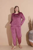 Boyraz Kadın KIŞLIK Fransız Kadife Büyük Beden Bisiklet Yaka Uzun Kol Pijama Takımı 03147 - 1 Adet  Gül Kurusu 3XL thumbnail 6