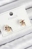 Pirinç Zirkon Taşlı Yıldız Model Gold Renk Çocuk Küpe - TJ-BKP11197 - 1