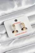 Pirinç Gold Renk Zirkon Taşlı Altıgen Kadın Küpe - TJ-BKP11245 - 1