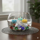 Büyük Boy Cam Fanus Teraryum Balık Ve Çiçek Dekoru 24x18 thumbnail 3