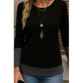 Lucky Life Kadın Uzun Kollu Açık Yuvarlak Yaka Blok Renkli Viskon Bluz - 1