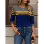 Lucky Life Kadın  Uzun Kollu Bisiklet Yaka çok Renkli Triko Bluz thumbnail 3