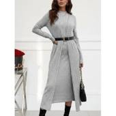 Lucky Life Kadın Uzun Kollu Yarı Balıkçı Yaka şardonlu Kaşkorse Elbise Ve Uzun Hırka Ikili Takım thumbnail 5