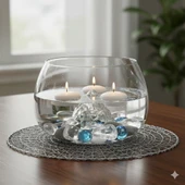 Büyük Boy Cam Fanus Teraryum Balık Ve Çiçek Dekoru 24x18 thumbnail 1