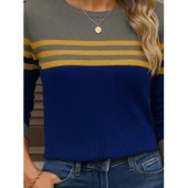 Lucky Life Kadın  Uzun Kollu Bisiklet Yaka çok Renkli Triko Bluz thumbnail 1