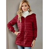 Lucky Life Kadın Uzun Kollu Kapşonlu Cep Detaylı Fermuarlı Orta Boy Mont - 1