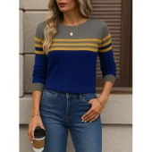 Lucky Life Kadın  Uzun Kollu Bisiklet Yaka çok Renkli Triko Bluz thumbnail 2