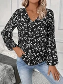 Lucky Life Kadın  Uzun Kollu V Yakalı çiçek Desenli Modal Bluz thumbnail 4