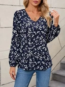 Lucky Life Lucky Life Kadın Uzun Kollu V Yakalı çiçek Desenli Modal Bluz thumbnail 3