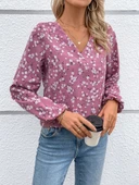 Lucky Life Lucky Life Kadın Uzun Kollu V Yakalı çiçek Desenli Modal Bluz thumbnail 2
