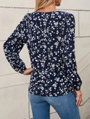 Lucky Life Lucky Life Kadın Uzun Kollu V Yakalı çiçek Desenli Modal Bluz thumbnail 4