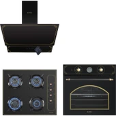 Kumtel Rustik Seri Siyah Cam Yüzey 4 Gözlü Ankastre Ocak A Enerji Sınıfı Modern Tasarım thumbnail 1