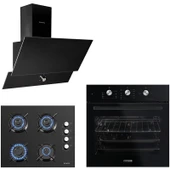 Kumtel Dizayn Siyah Cam Ankastre Set thumbnail 1