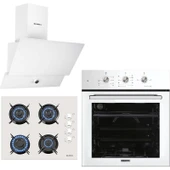 Kumtel Beyaz Cam Ankastre Set (DA6-830 Beyaz Davlumbaz + KO-40TAHDF Ankastre Beyaz Ocak + B66 - S2 (Mt) 3 Pro 3 Düğme(Plus) Cam Tel Raf Beyaz) thumbnail 1