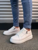 JY155 Warrior Bağcıklı ve Fermuarlı Cilt Erkek Günlük Sneaker Ayakkabı CBT - Beyaz thumbnail 2