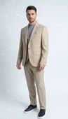 Plus Scorpion Ekru Fitilli Kadife Erkek Takım Elbise – 3 Parça Yelekli, Şık ve Modern Slim Fit Kesim thumbnail 2