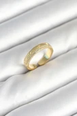 Gold Renk Şerit Zirkon Taşlı Kadın Yüzük - TJ-BYK3905 - 1