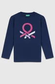 United Colors of Benetton Kız Çocuk BNT-G23331 Uzun Kollu Tshirt Lacivert thumbnail 1