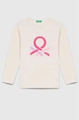 United Colors of Benetton Kız Çocuk BNT-G23331 Uzun Kollu Tshirt Ekru - 1