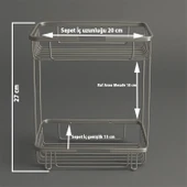 İki Katlı Krom Banyo Şampuanlık Kare Tasarım Çift Kat Duş Rafı Paslanmaz Metal Duvar Organizeri thumbnail 2