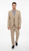 Plus Scorpion Ekru Fitilli Kadife Erkek Takım Elbise – 3 Parça Yelekli, Şık ve Modern Slim Fit Kesim thumbnail 3