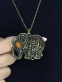 Doğal Taş Akik Doğal Taşlı Fil Modelli Antik Kadın Kolye euk43a thumbnail 2