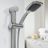 Sürgülü Duş Seti Krom Kaplama Şeffaf Sabunluklu Ayarlanabilir Yükseklikli Lüks Banyo Duş Takım thumbnail 2