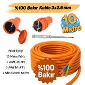 %100 Bakır 3x2.5 mm Seyyar 10 Metre Uzatma Kablosu Çok Telli Elektrik Kontrol Kalem Dişi Erkek Fiş thumbnail 2
