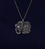 Doğal Taş Pembe Kuvars Doğal Taşlı Fil Modelli Antik Kadın Kolye euk43pk thumbnail 2