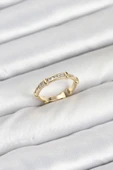 Pirinç Gold Renk Kemik Model Zirkon Taşlı Kadın Yüzük - TJ-BYK3888 - 1